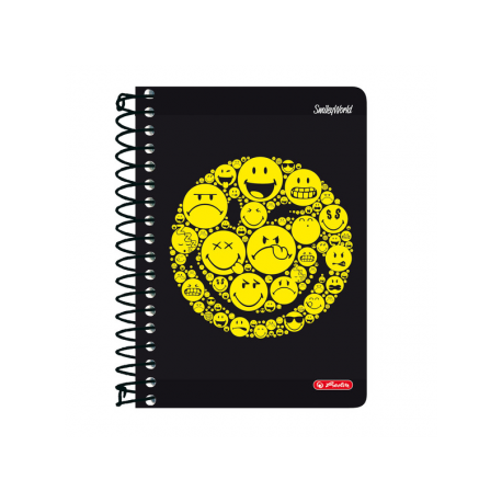 CAIET CU SPIRALA 10X14CM, 200 FILE, SMILEYWORLD NEGRU