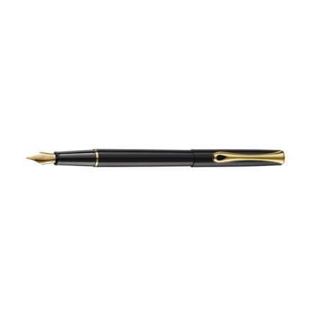 DIPLOMAT Traveller black lacquer gold - stilou cu penita M, din otel inoxidabil