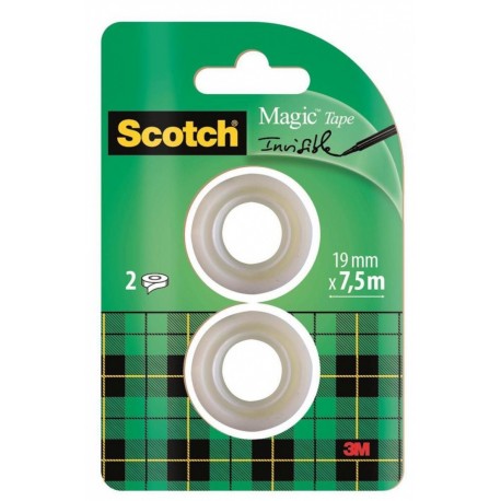 Banda adeziva transparent mata, invizibila la copiere, 19mm x 7.5m, 2 buc/blister, 3M - SCOTCH Magic