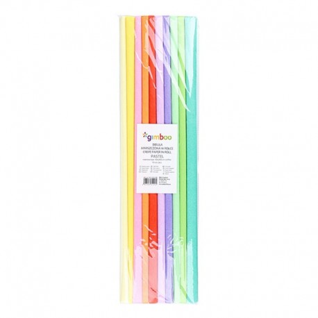 Rola hartie creponata, 50 x 200 cm, 10 buc/set, GIMBOO - culori pastel asortate