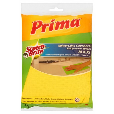 Lavete universale, super absorbante, lavabile, 15 buc/set, 3M - PRIMA Maxi - Like Cotton - galbene