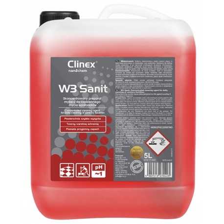 Detergent lichid, concentrat, pentru curatarea obiectelor sanitare, 5 litri, Clinex W3 Sanit
