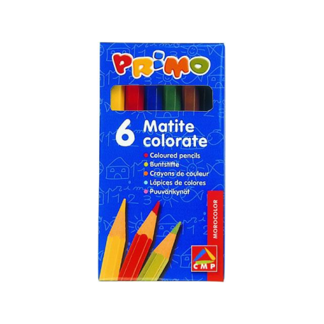 Creioane colorate Morocolor Primo, 9 cm lungime, 6 culori/cutie