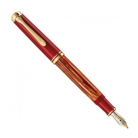 STILOU SOUVERAN M600 PENITA B DIN AUR 18K CORP TORTOISESHELL-RED ACCESORII PLACATE CU AUR CUTIE CADOU