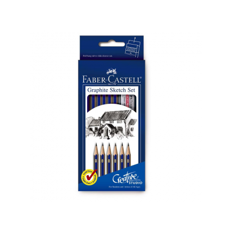 Set 6 Creion Grafit Goldfaber cu Radiera si Ascutitoare Faber-Castell