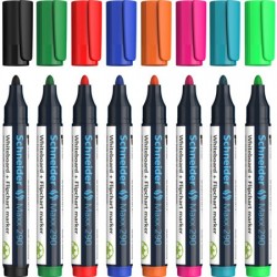 Marker SCHNEIDER Maxx 290, pentru tabla de scris+flipchart, varf rotund 2-3mm, 8 cul/set - (N,R,A,V,