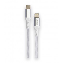 Cablu date GRIXX - USB-C to Lightning MFI, impletit, lungime 2m - alb