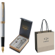 STILOU PARKER SONNET ROYAL Stainless Steel GT+CUTIE PT. CADOU BRITISH COLLECTION CU ETUI, model 1+PUNGA PT. CADOU