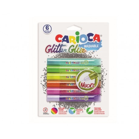 Lipici Glitter 6 culori/blister, CARIOCA Fluo