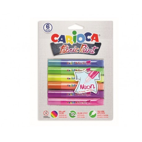 Vopsea textile 6 culori/blister, CARIOCA Neon