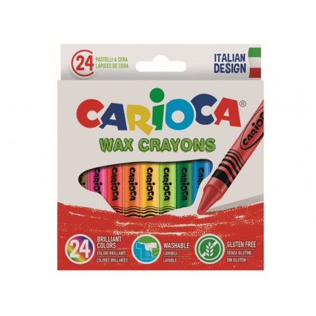 Creioane cerate rotunde, lavabile, 24 culori/cutie, CARIOCA Wax Crayons