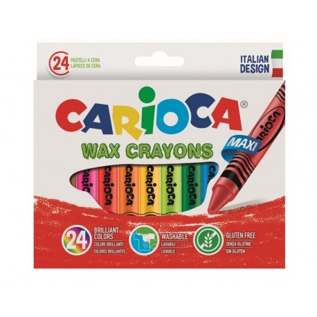 Creioane cerate rotunde, lavabile, 12 culori/cutie, CARIOCA Wax Crayon Jumbo