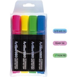 Textmarker ARTLINE 660, varf tesit 1.0-4.0mm, 4 culori/set - (YE,PK,GR,LBL)