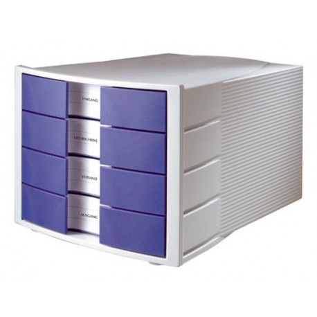 Suport plastic cu 4 sertare pentru documente, HAN Impuls - gri deschis/albastru