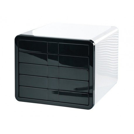 Suport plastic cu 5 sertare pentru documente, HAN iBox - alb lucios/negru lucios