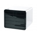 Suport plastic cu 5 sertare pentru documente, HAN iBox - alb lucios/negru lucios