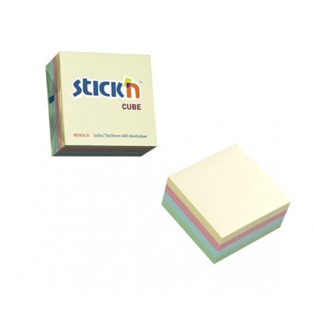 Cub notes autoadeziv 76 x 76 mm, 400 file, Stick"n - 4 culori pastel