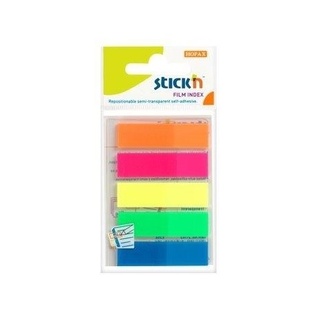 Stick index plastic transparent color 45 x 12 mm, 5 x 25 file/set, Stick"n - 5 culori neon