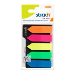 Stick index plastic transparent color 42 x 12 mm, 5 x 25 file/set, Stick"n - 5 culori neon - sageata