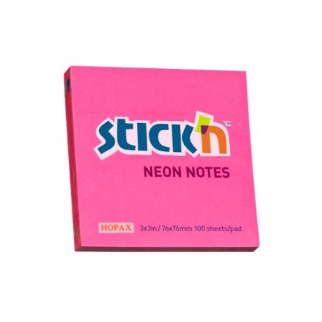 Notes autoadeziv 76 x 76 mm, 100 file, Stick"n - roz neon