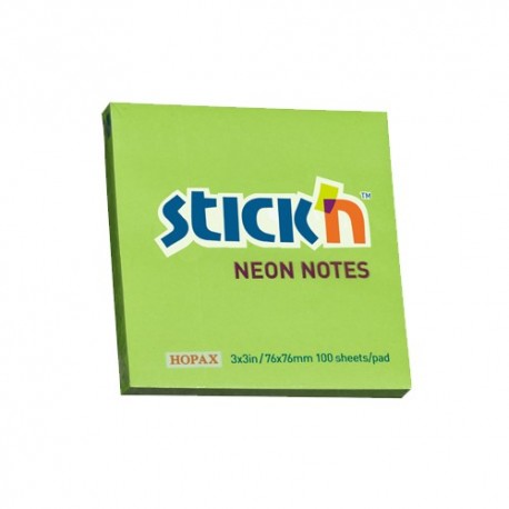 Notes autoadeziv 76 x 76 mm, 100 file, Stick"n - verde neon