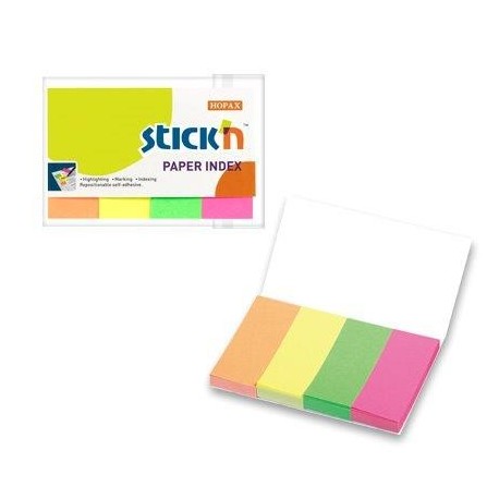 Stick index hartie color 50 x 20 mm, 4 x 50 file/set, Stick"n - 4 culori neon