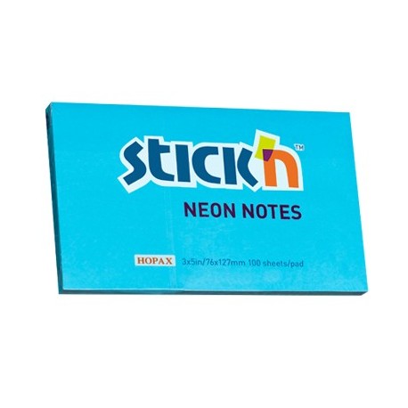 Notes autoadeziv 76 x 127 mm, 100 file, Stick"n - albastru neon