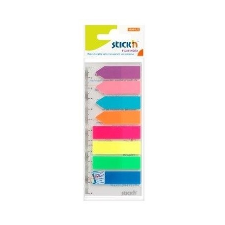 Stick index plastic transp. color 45 x 12 mm, 8 x 25 file/set + index sageata, Stick"n-8 culori neon