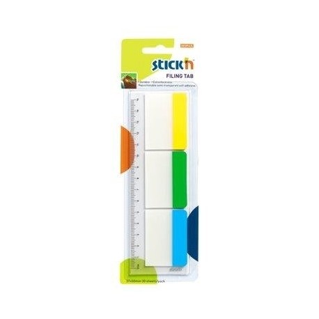 Stick index plastic transp. cu margine color 37 x 50 mm, 3 x 10file/set, Stick"n - 3 culori neon