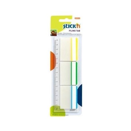 Stick index plastic transp. cu margine color 37 x 50 mm, 3 x 10file/set, Stick"n - 3 culori neon/alb