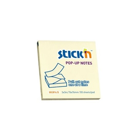 Notes autoadeziv 76 x 76 mm, 100 file, Stick"n Pop-up - galben pastel