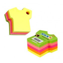 Notes autoadeziv Die-Cut - tricou, 70 x 70 mm, 400 file, Stick"n - 5 culori fluorescente