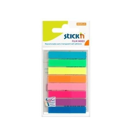 Stick index plastic transparent color 45 x 8 mm, 8 x 20 file/set, Stick"n - 8 culori neon