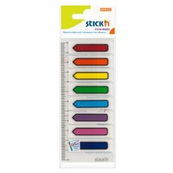 Stick index plastic transparent color 45 x 12 mm, 8 x 15 file/set, Stick"n - sageata - 8 culori neon