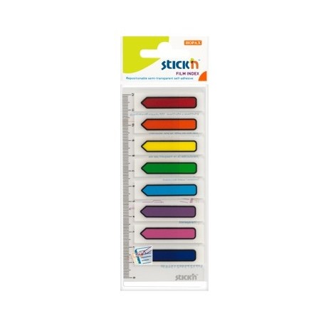 Stick index plastic transparent color 45 x 12 mm, 8 x 15 file/set, Stick"n - sageata - 8 culori neon