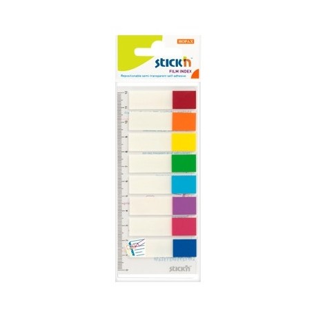 Stick index plastic transparent color 45 x 12 mm, 8 x 15 file/set, Stick"n - 8 culori transp./neon