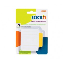 Tracking notes 70 x70 mm, 50 file/set, Stick"n - alb liniate - tab galben neon