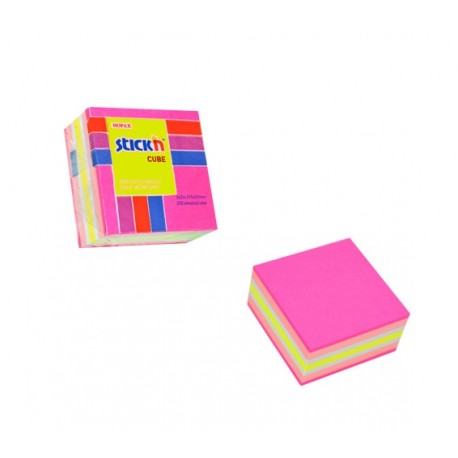 Cub notes autoadeziv 51 x 51 mm, 250 file, Stick"n - neon/pastel asortate