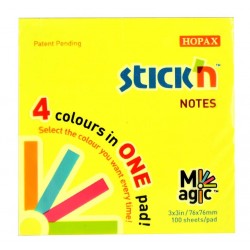 Magic notes autoadeziv 76 x 76 mm, 100 file, Stick"n Magic Notes - 4 culori neon