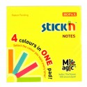 Magic notes autoadeziv 76 x 76 mm, 100 file, Stick"n Magic Notes - 4 culori neon