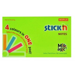 Magic notes autoadeziv 76 x 127 mm, 100 file, Stick"n Magic Notes - 4 culori neon