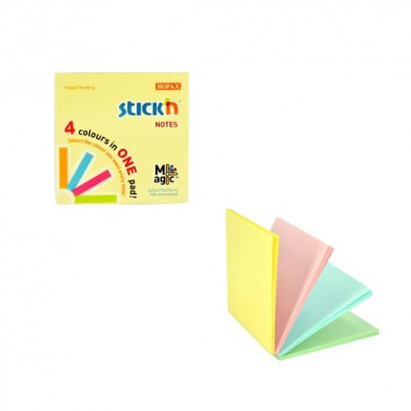 Magic notes autoadeziv 76 x 76 mm, 100 file, Stick"n Magic Notes - 4 culori pastel