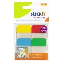 Stick index plastic transp. cu margine color 38 x 25 mm, 4 x 20 file/set, Stick"n - 4 culori neon