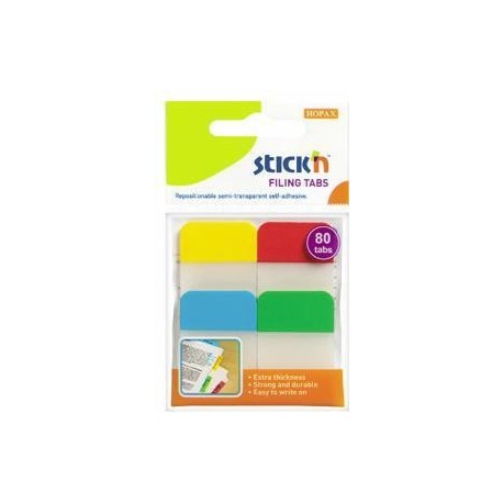 Stick index plastic transp. cu margine color 38 x 25 mm, 4 x 20 file/set, Stick"n - 4 culori neon