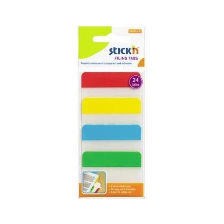 Stick index plastic transp. cu margine color 38 x 51 mm, 4 x 20 file/set, Stick"n - 4 culori neon