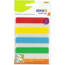 Stick index plastic transp. cu margine color 38 x 76 mm, 4 x 20 file/set, Stick"n - 4 culori neon