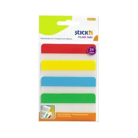 Stick index plastic transp. cu margine color 38 x 76 mm, 4 x 20 file/set, Stick"n - 4 culori neon