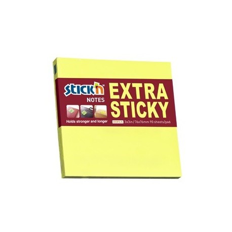 Notes autoadeziv extra-sticky 76 x 76mm, 90 file, Stick"n - galben neon