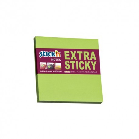 Notes autoadeziv extra-sticky 76 x 76mm, 90 file, Stick"n - verde neon