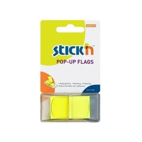 Film index autoadeziv 45 x 25mm, 50 file/set, cu dispenser, Stick"n Pop-up - galben